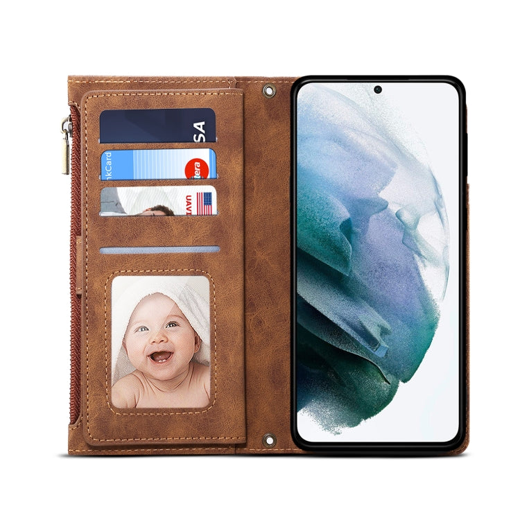For Samsung Galaxy S22+ 5G Retro Frosted Horizontal Flip Leather Phone Case with Holder & Card Slot & Wallet & Zipper Pocket & Lanyard