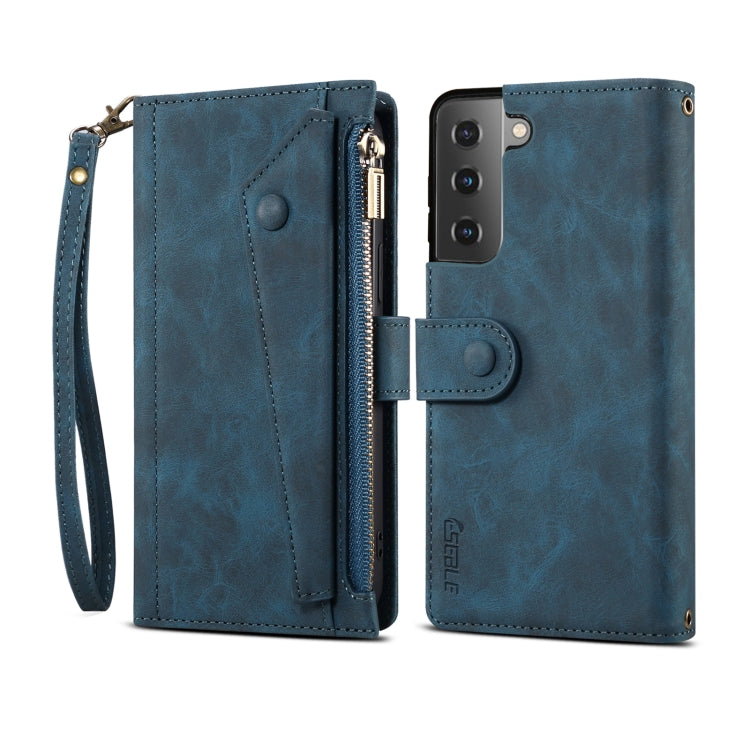 For Samsung Galaxy S22+ 5G Retro Frosted Horizontal Flip Leather Phone Case with Holder & Card Slot & Wallet & Zipper Pocket & Lanyard