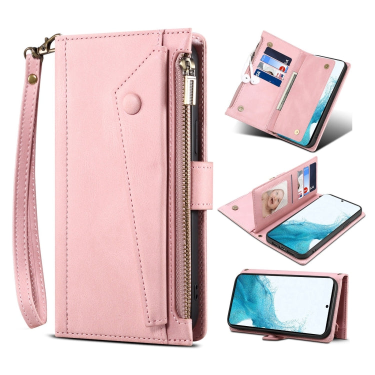 For Samsung Galaxy S22+ 5G Retro Frosted Horizontal Flip Leather Phone Case with Holder & Card Slot & Wallet & Zipper Pocket & Lanyard