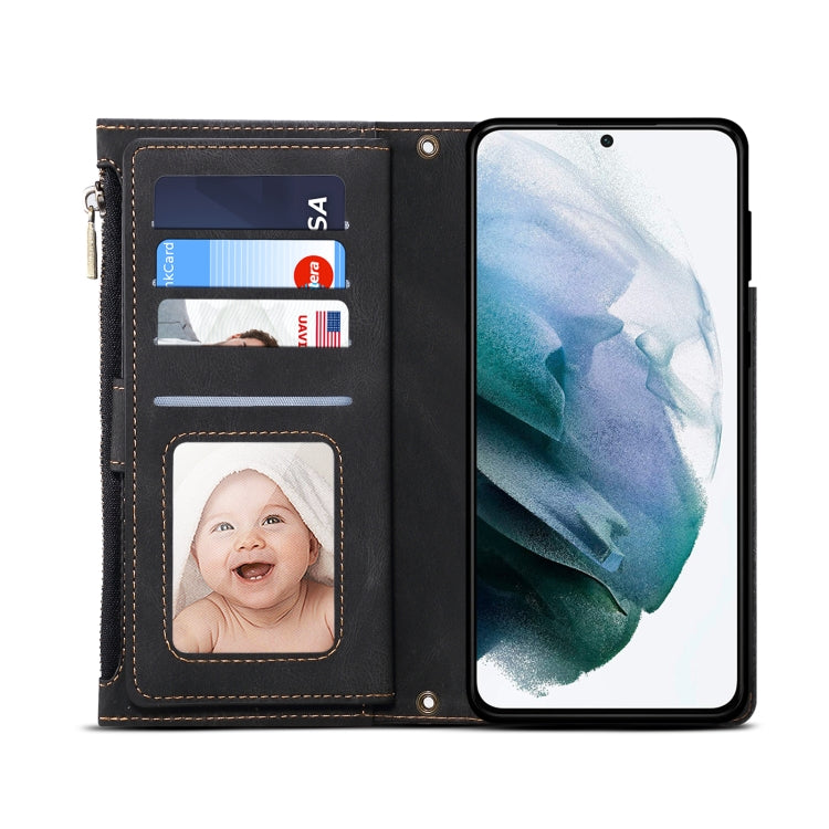 For Samsung Galaxy S22+ 5G Retro Frosted Horizontal Flip Leather Phone Case with Holder & Card Slot & Wallet & Zipper Pocket & Lanyard