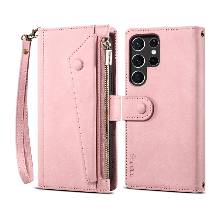 For Samsung Galaxy S22 Ultra 5G Retro Frosted Horizontal Flip Leather Phone Case with Holder & Card Slot & Wallet & Zipper Pocket & Lanyard