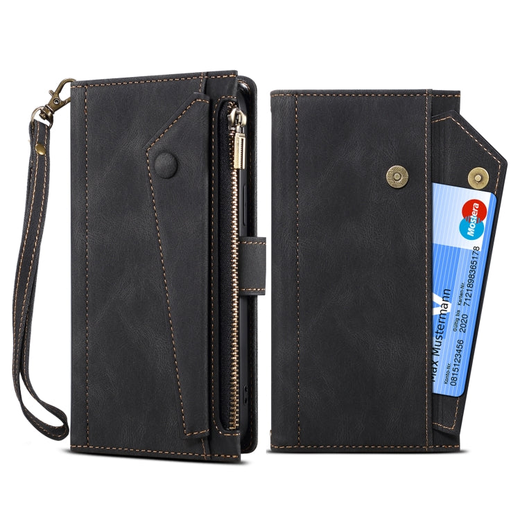 For Samsung Galaxy S22 Ultra 5G Retro Frosted Horizontal Flip Leather Phone Case with Holder & Card Slot & Wallet & Zipper Pocket & Lanyard