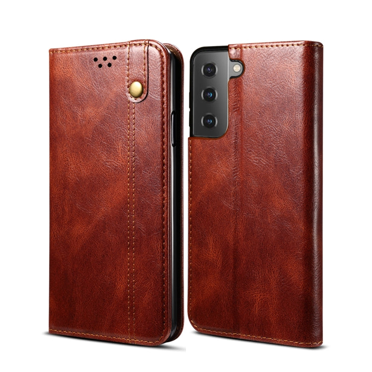 For Samsung Galaxy S22 5G Simple Wax Crazy Horse Texture Horizontal Flip Leather Phone Case with Card Slots & Holder