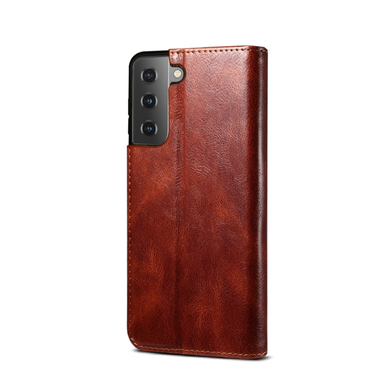For Samsung Galaxy S22 5G Simple Wax Crazy Horse Texture Horizontal Flip Leather Phone Case with Card Slots & Holder