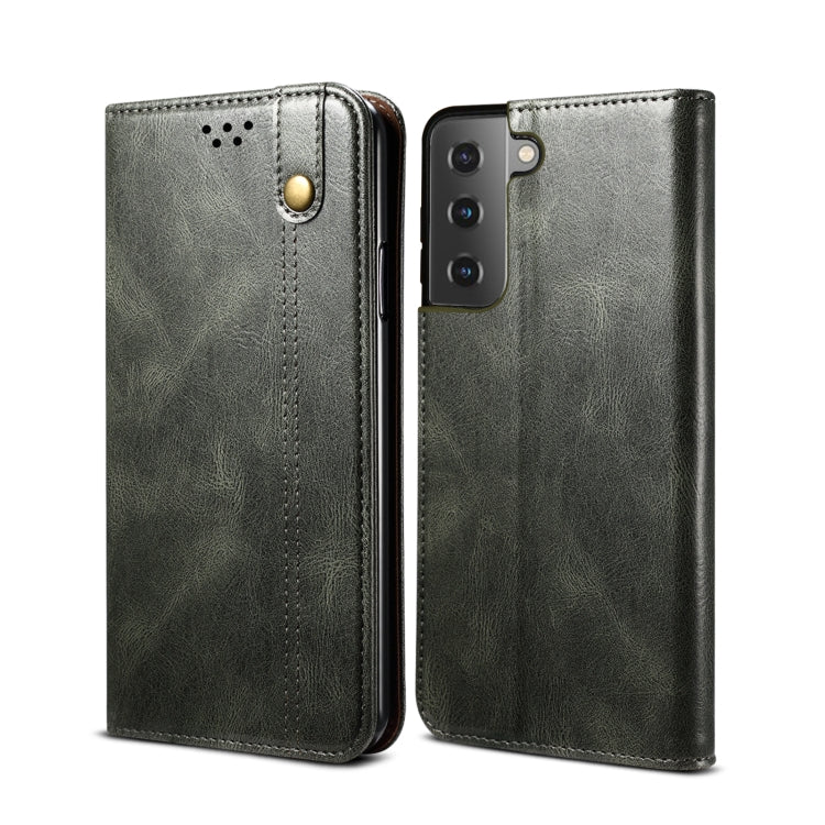 For Samsung Galaxy S22+ 5G Simple Wax Crazy Horse Texture Horizontal Flip Leather Phone Case with Card Slots & Holder