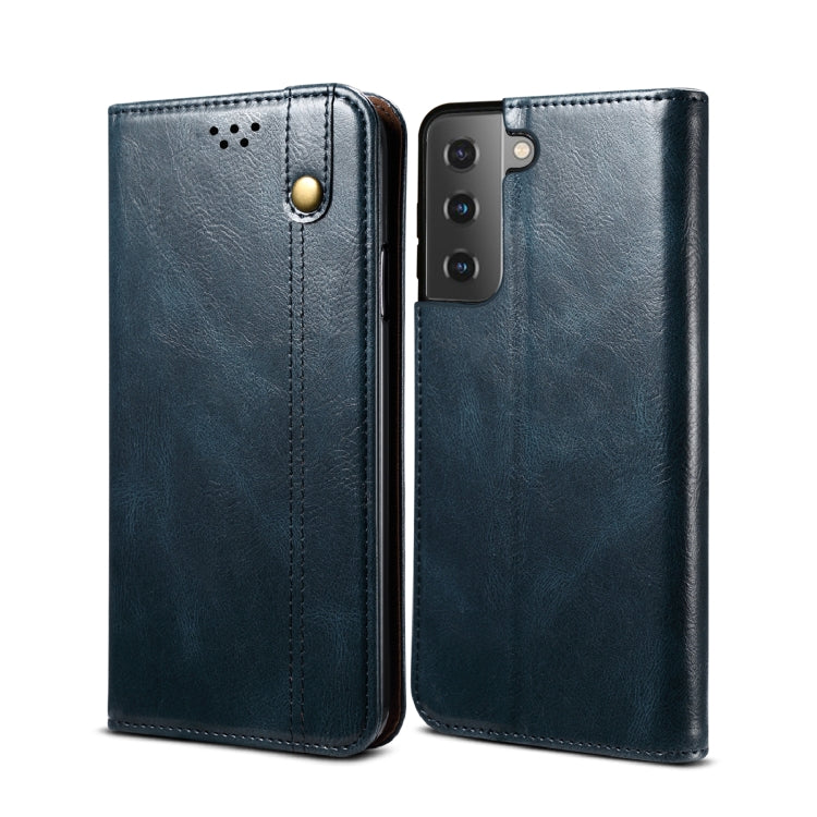 For Samsung Galaxy S22+ 5G Simple Wax Crazy Horse Texture Horizontal Flip Leather Phone Case with Card Slots & Holder