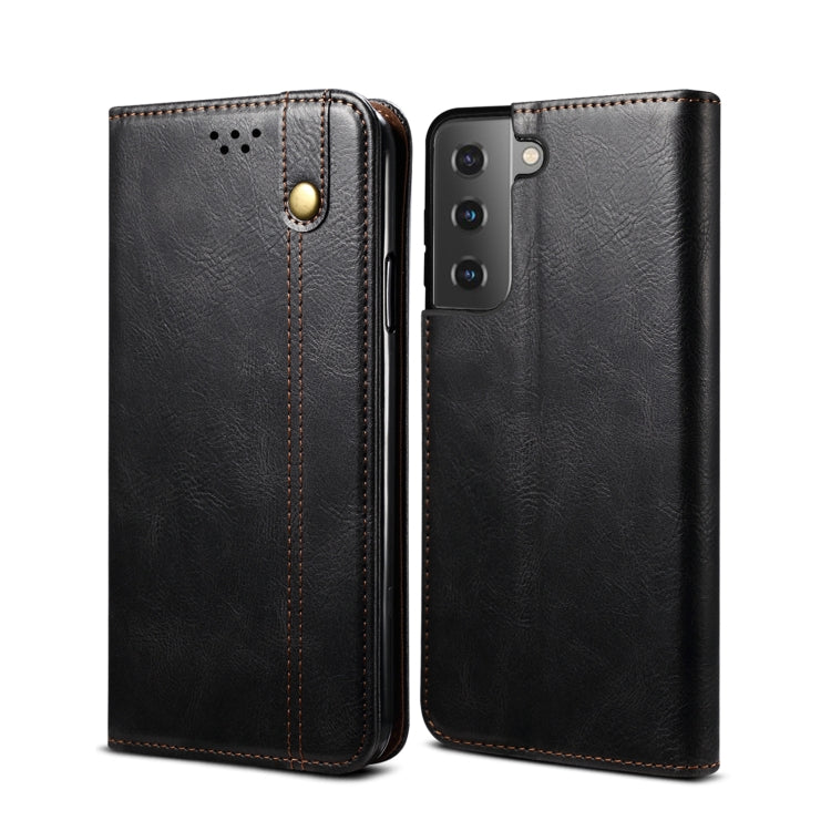 For Samsung Galaxy S22+ 5G Simple Wax Crazy Horse Texture Horizontal Flip Leather Phone Case with Card Slots & Holder