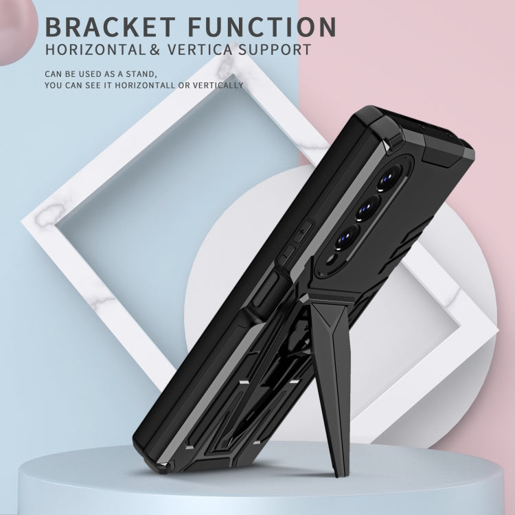 For Samsung Galaxy Z Fold3 5G Super V Armor PC + TPU Shockproof Phone Case with Invisible Holder