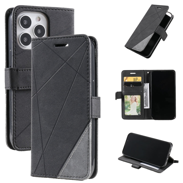 For iPhone 13 Pro Skin Feel Splicing Horizontal Flip Leather Phone Case
