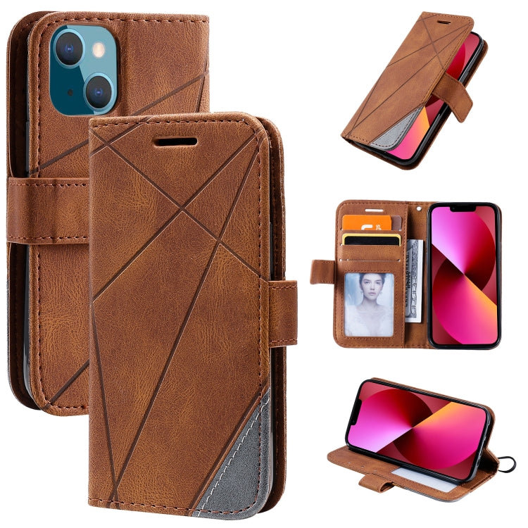 For iPhone 13 Skin Feel Splicing Horizontal Flip Leather Phone Case
