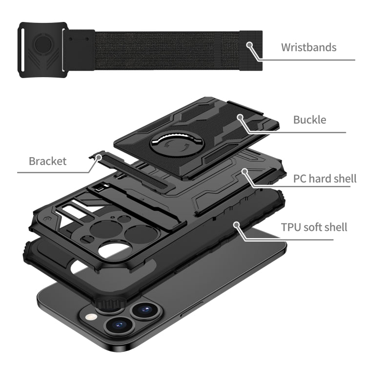 For iPhone 13 Pro Kickstand Detachable Armband Phone Case