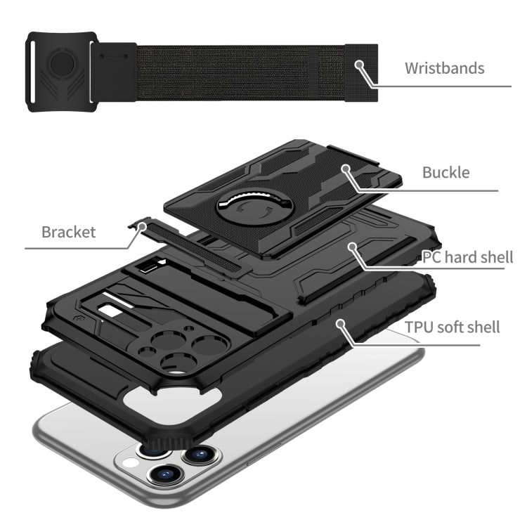For iPhone 11 Pro Max Kickstand Detachable Armband Phone Case