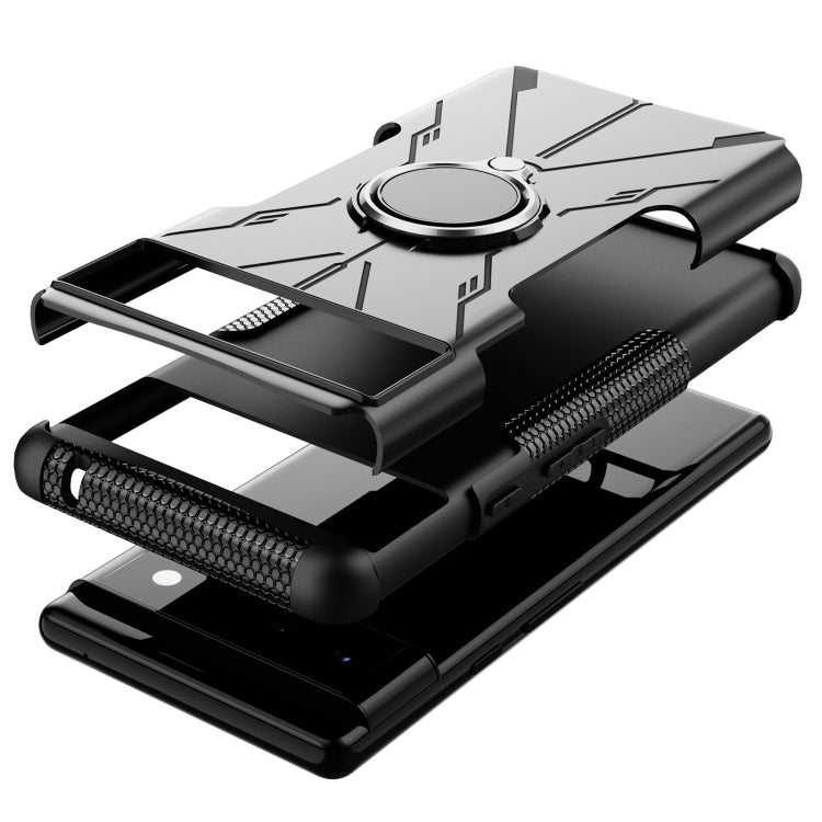 For Google Pixel 6 Armor Bear Shockproof PC + TPU Phone Case with Ring Holder