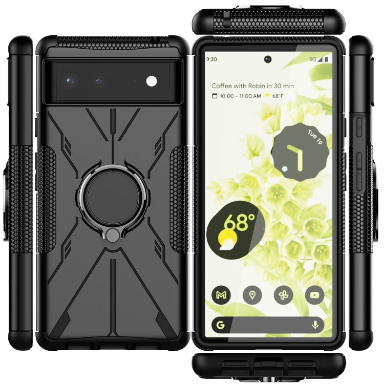 For Google Pixel 6 Armor Bear Shockproof PC + TPU Phone Case with Ring Holder