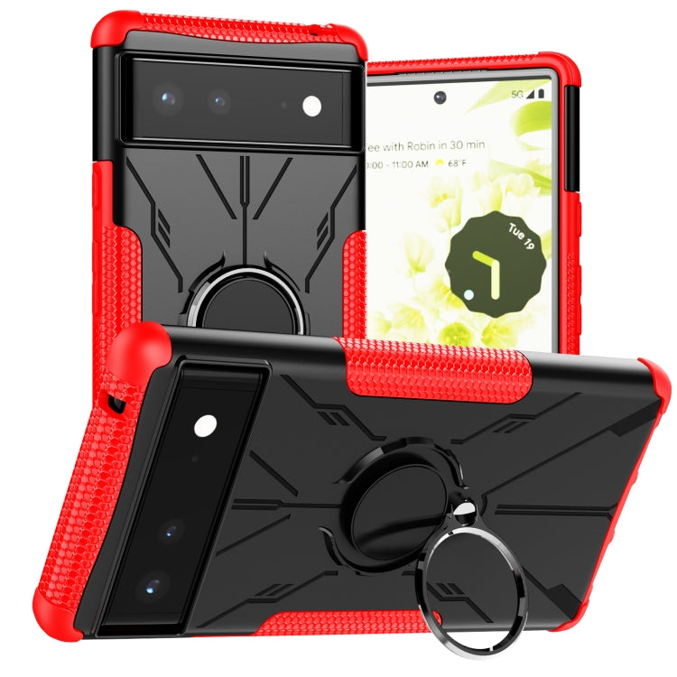 For Google Pixel 6 Armor Bear Shockproof PC + TPU Phone Case with Ring Holder