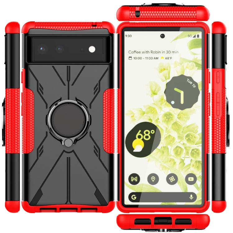 For Google Pixel 6 Armor Bear Shockproof PC + TPU Phone Case with Ring Holder