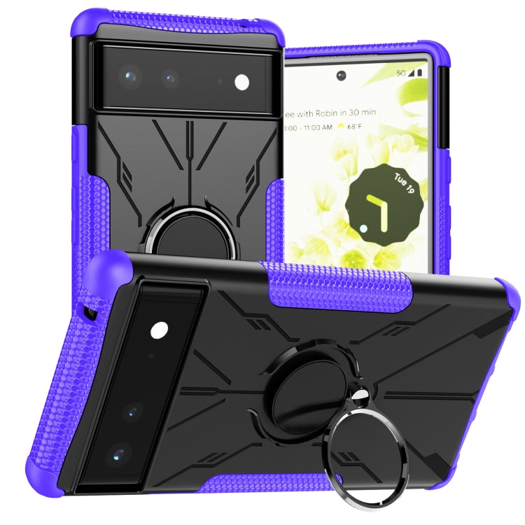 For Google Pixel 6 Armor Bear Shockproof PC + TPU Phone Case with Ring Holder