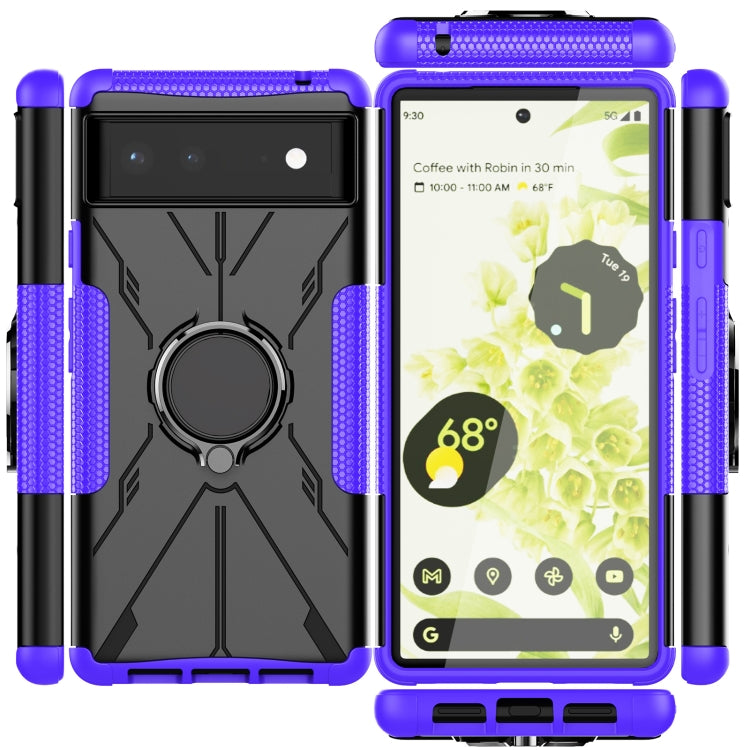 For Google Pixel 6 Armor Bear Shockproof PC + TPU Phone Case with Ring Holder