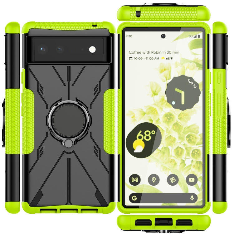 For Google Pixel 6 Armor Bear Shockproof PC + TPU Phone Case with Ring Holder