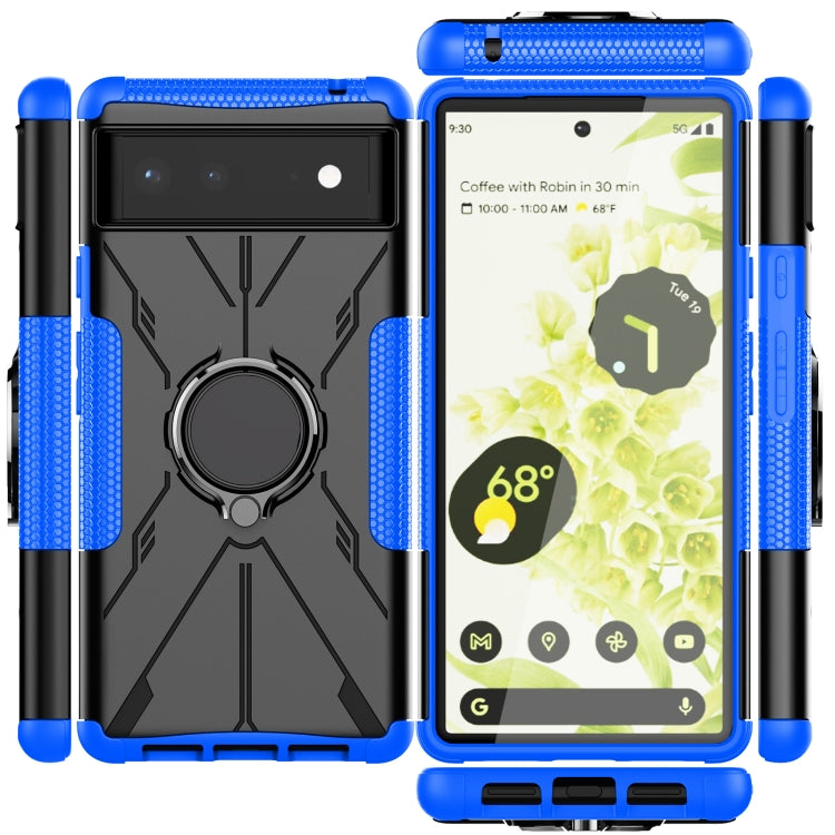 For Google Pixel 6 Armor Bear Shockproof PC + TPU Phone Case with Ring Holder