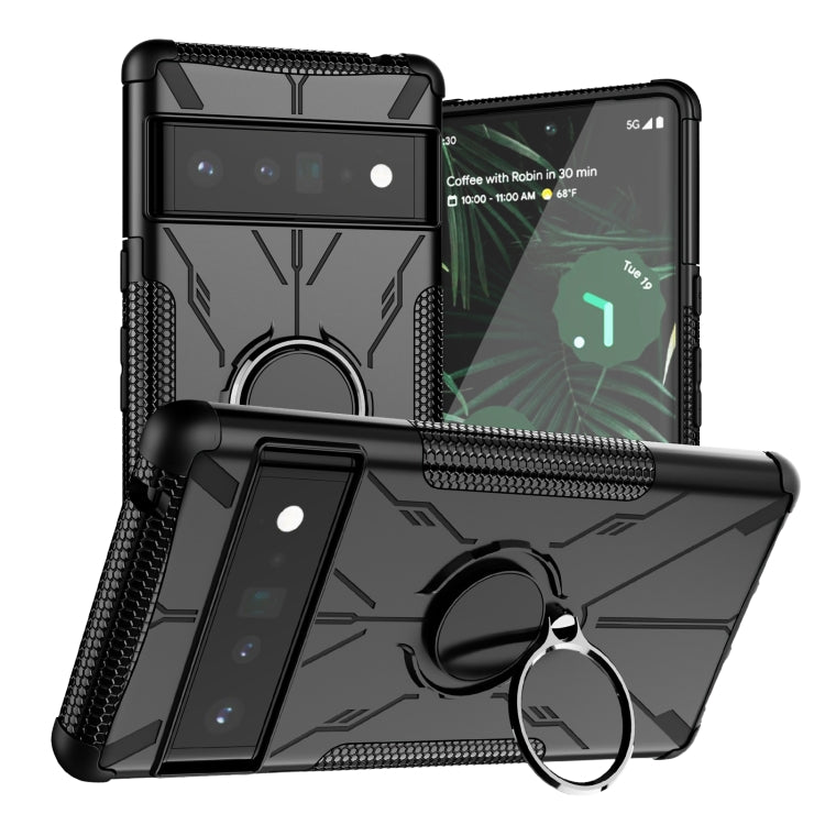 For Google Pixel 6 Pro Armor Bear Shockproof PC + TPU Phone Case with Ring Holder