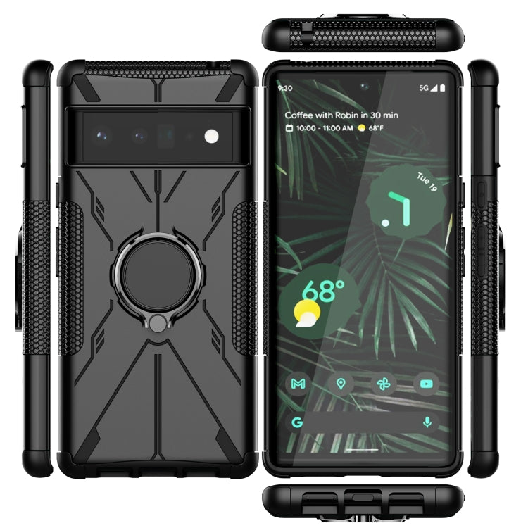 For Google Pixel 6 Pro Armor Bear Shockproof PC + TPU Phone Case with Ring Holder