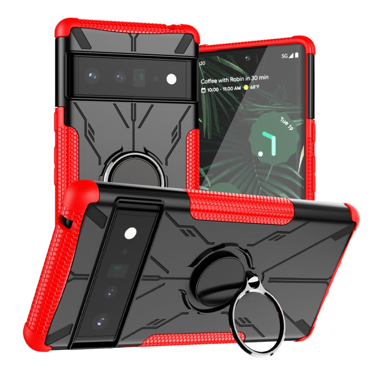 For Google Pixel 6 Pro Armor Bear Shockproof PC + TPU Phone Case with Ring Holder
