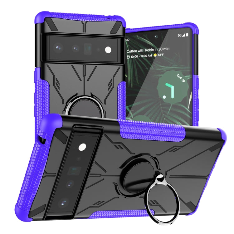 For Google Pixel 6 Pro Armor Bear Shockproof PC + TPU Phone Case with Ring Holder