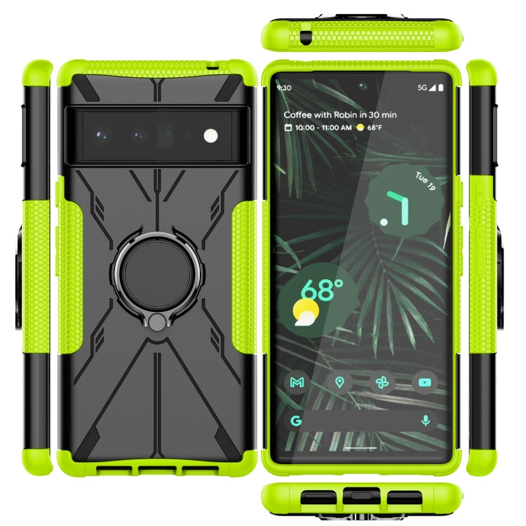 For Google Pixel 6 Pro Armor Bear Shockproof PC + TPU Phone Case with Ring Holder