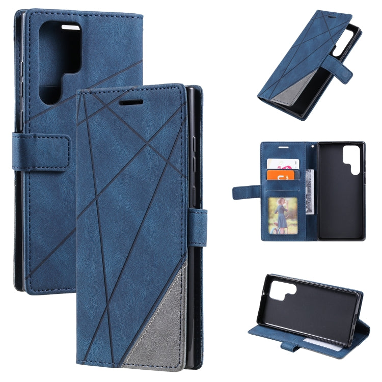 For Samsung Galaxy S22 Ultra 5G Skin Feel Splicing Horizontal Flip Leather Phone Case