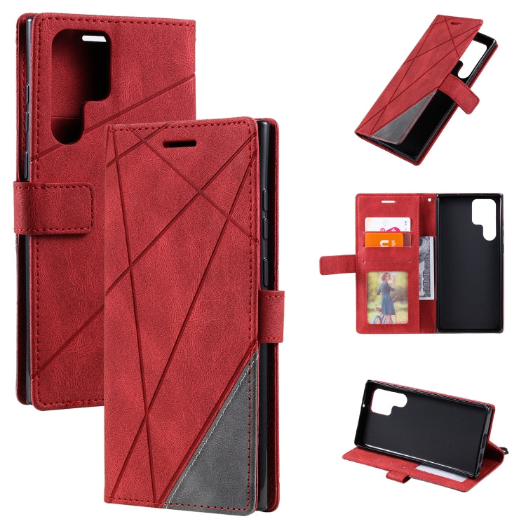 For Samsung Galaxy S22 Ultra 5G Skin Feel Splicing Horizontal Flip Leather Phone Case