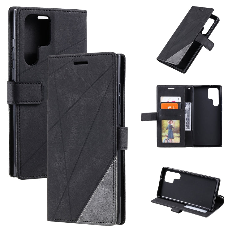 For Samsung Galaxy S22 Ultra 5G Skin Feel Splicing Horizontal Flip Leather Phone Case