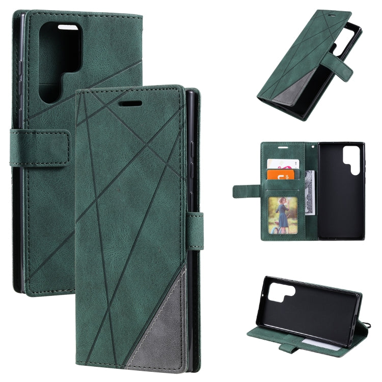 For Samsung Galaxy S22 Ultra 5G Skin Feel Splicing Horizontal Flip Leather Phone Case