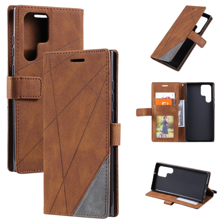 For Samsung Galaxy S22 Ultra 5G Skin Feel Splicing Horizontal Flip Leather Phone Case