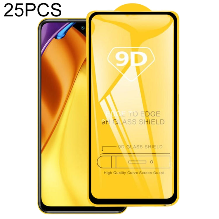 25 PCS 9D Full Glue Screen Tempered Glass Film For Xiaomi Poco M3 / Redmi 9T