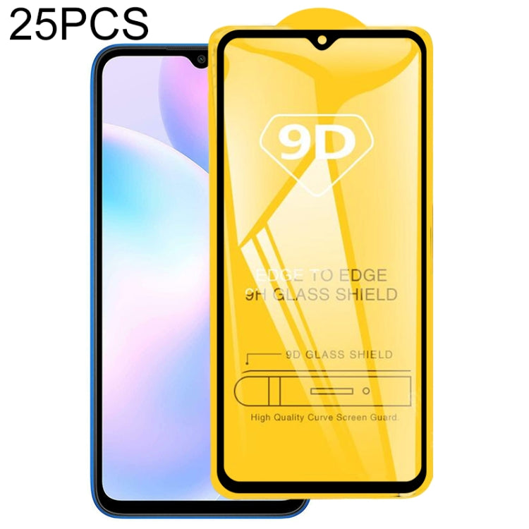 25 PCS 9D Full Glue Screen Tempered Glass Film For Xiaomi Redmi 10A / 9A / 9A Sport / 9C / 9C NFC / Poco C31 / 9 Activ
