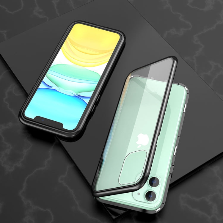 For iPhone 11 Ultra Slim Single Sides Magnetic Adsorption Angular Frame Tempered Glass Magnet Flip Case