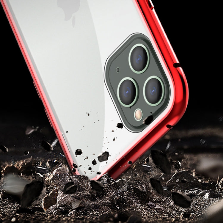 For iPhone 11 Ultra Slim Single Sides Magnetic Adsorption Angular Frame Tempered Glass Magnet Flip Case