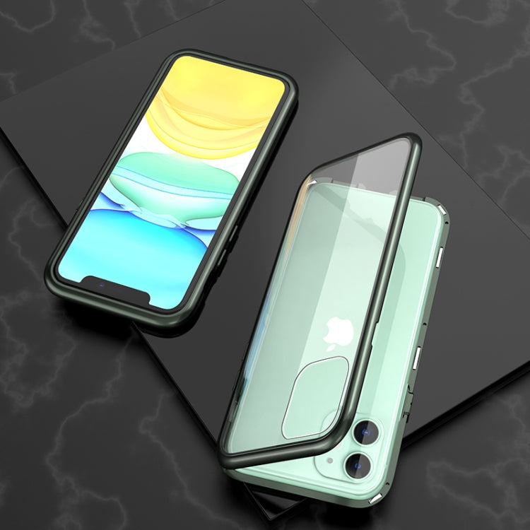 For iPhone 11 Ultra Slim Single Sides Magnetic Adsorption Angular Frame Tempered Glass Magnet Flip Case