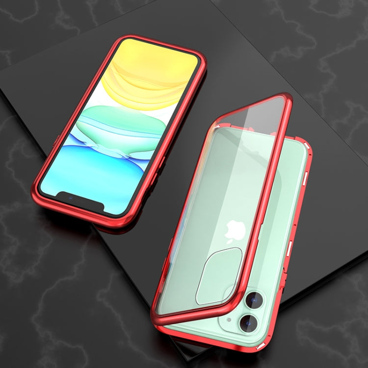 For iPhone 11 Ultra Slim Single Sides Magnetic Adsorption Angular Frame Tempered Glass Magnet Flip Case