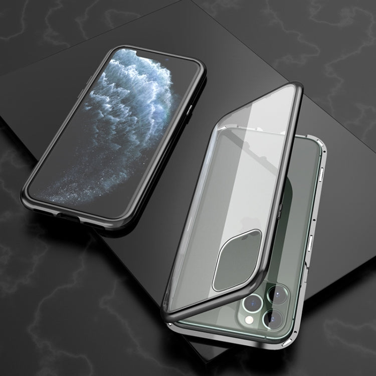 For iPhone 11 Pro Ultra Slim Single Sides Magnetic Adsorption Angular Frame Tempered Glass Magnet Flip Case