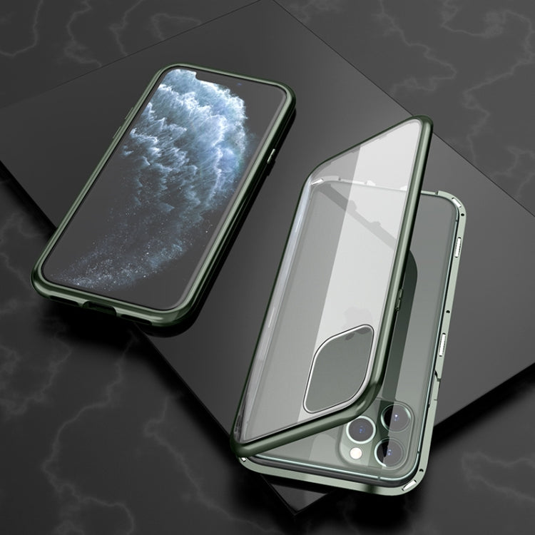 For iPhone 11 Pro Ultra Slim Single Sides Magnetic Adsorption Angular Frame Tempered Glass Magnet Flip Case