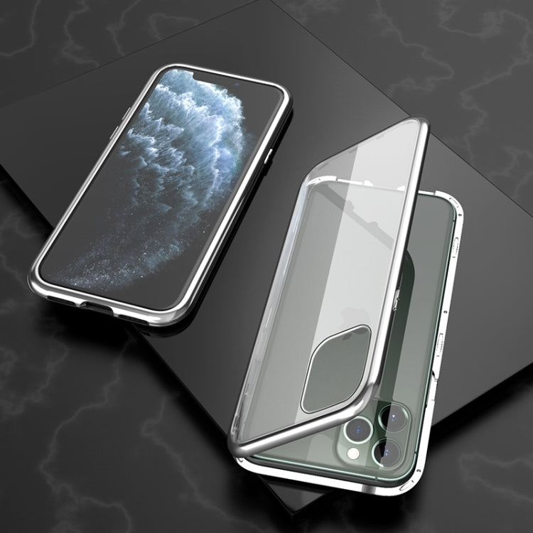 For iPhone 11 Pro Ultra Slim Single Sides Magnetic Adsorption Angular Frame Tempered Glass Magnet Flip Case