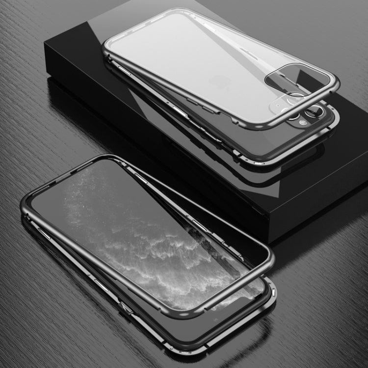 For iPhone 11 Pro Max Ultra Slim Single Sides Magnetic Adsorption Angular Frame Tempered Glass Magnet Flip Case