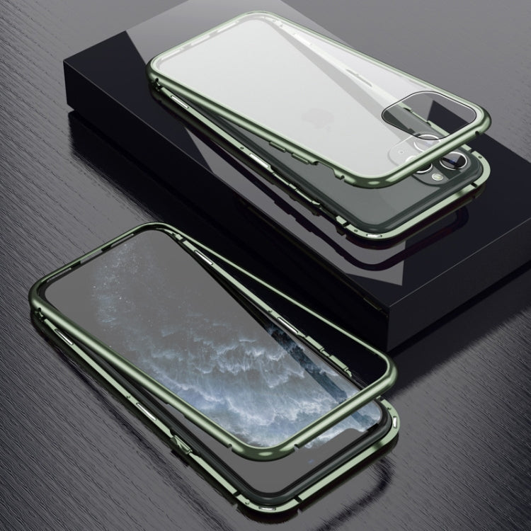 For iPhone 11 Pro Max Ultra Slim Single Sides Magnetic Adsorption Angular Frame Tempered Glass Magnet Flip Case