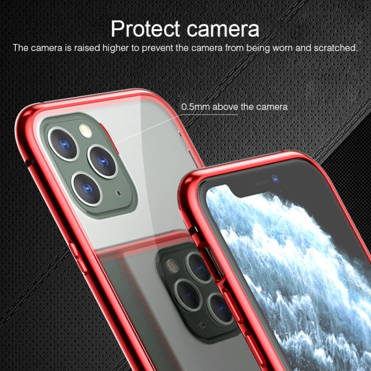 For iPhone 11 Pro Max Ultra Slim Single Sides Magnetic Adsorption Angular Frame Tempered Glass Magnet Flip Case