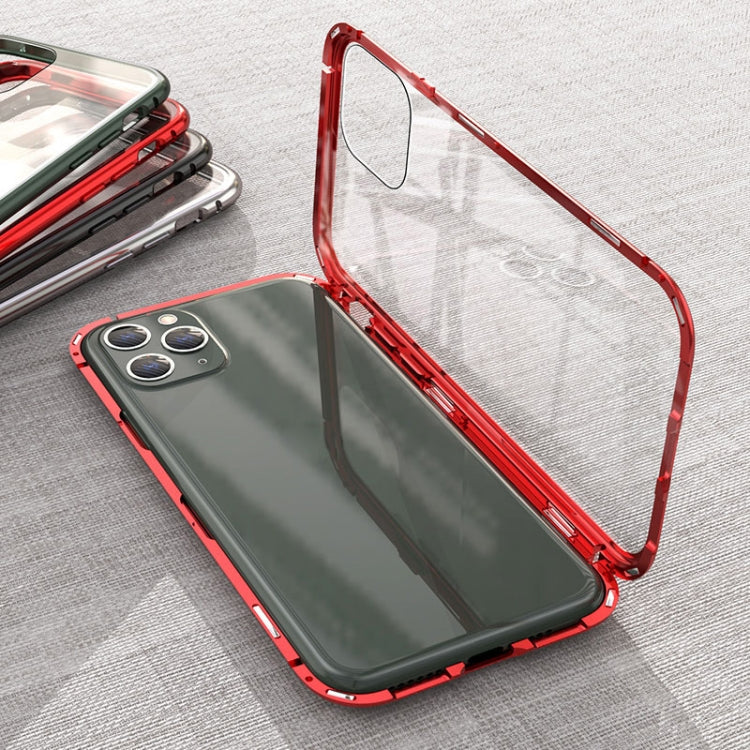 For iPhone 11 Pro Max Ultra Slim Single Sides Magnetic Adsorption Angular Frame Tempered Glass Magnet Flip Case