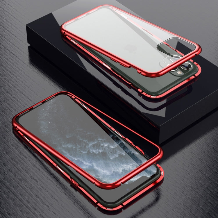 For iPhone 11 Pro Max Ultra Slim Single Sides Magnetic Adsorption Angular Frame Tempered Glass Magnet Flip Case