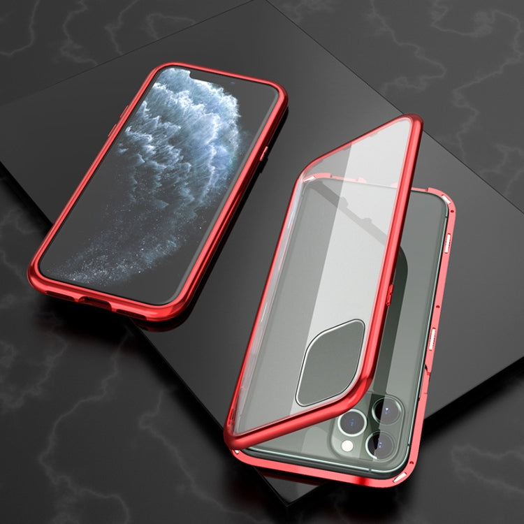 For iPhone 11 Pro Max Ultra Slim Single Sides Magnetic Adsorption Angular Frame Tempered Glass Magnet Flip Case