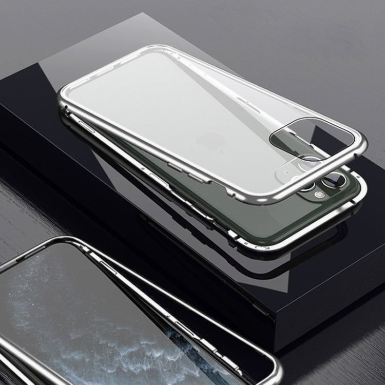 For iPhone 11 Pro Max Ultra Slim Single Sides Magnetic Adsorption Angular Frame Tempered Glass Magnet Flip Case